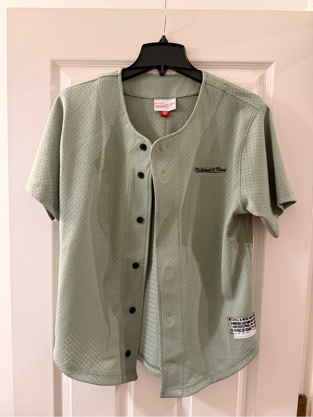 Mitchell & Ness Light Sage Green Mesh Button Baseball Jersey
